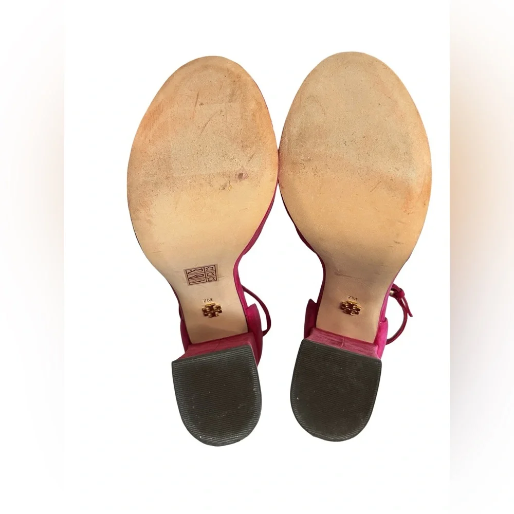 Tory Burch Size 7 Loretta Platforms Sandals Suede Fuchsia Hot Pink - Picture 8 of 10